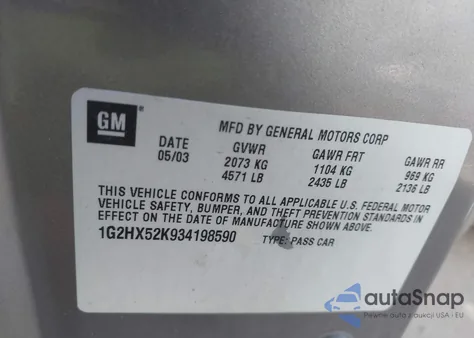 2003 Pontiac Bonneville Se from USA, damaged, VIN 1G2HX52K934198590